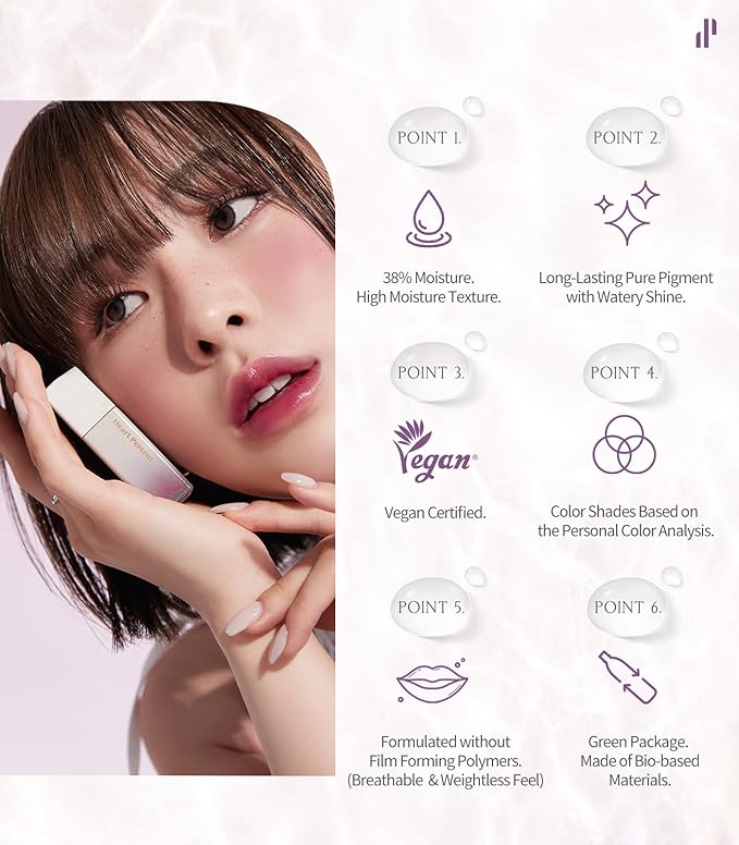 Heart Percent Dote On Mood Pure Glow Tint, Watery & Lightweight Moisturizing Lip Stain Long Lasting Liquid Lipstick 6.8g, #03. Nudi Orange-VivaGrace Women