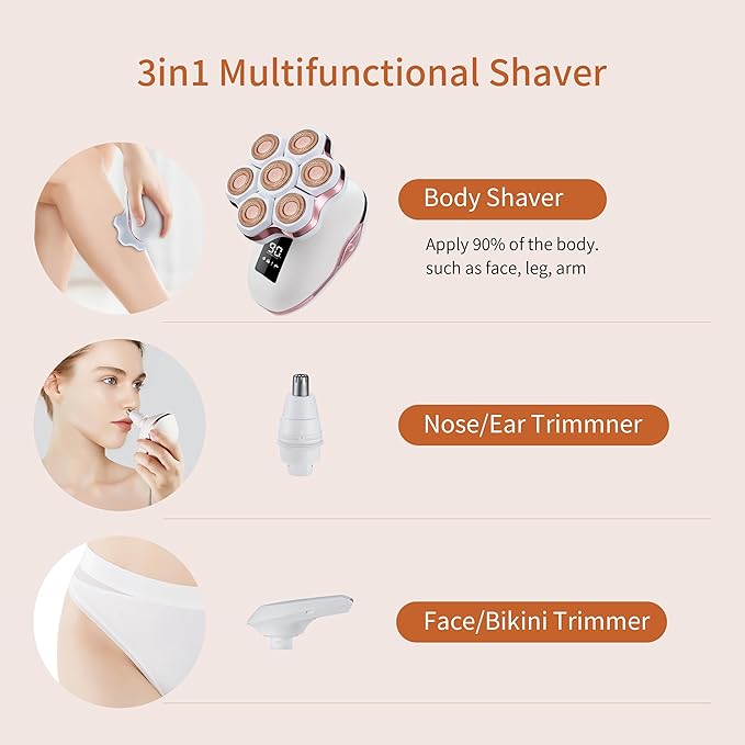 Women's Electric Razors for Women Legs Pubic Facial Hair Removal 3 in 1 Womens Electric Shaver for Women,Bikini Trimmer for Lady,Magnetic Head Shaver for Men,Waterproof-VivaGrace Women