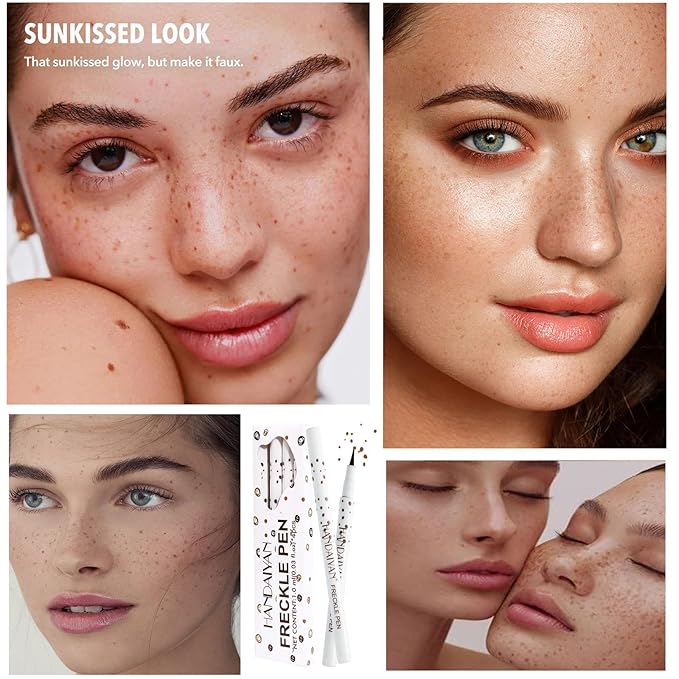 AKARY 4 Colors Freckle Pen Professional Lifelike Face Concealer Point Out Natural Waterproof Longlasting Soft Artificial Freckles Fine Makeup Freckle Pen Life Face Decoration (01+02+03+04)-VivaGrace Women