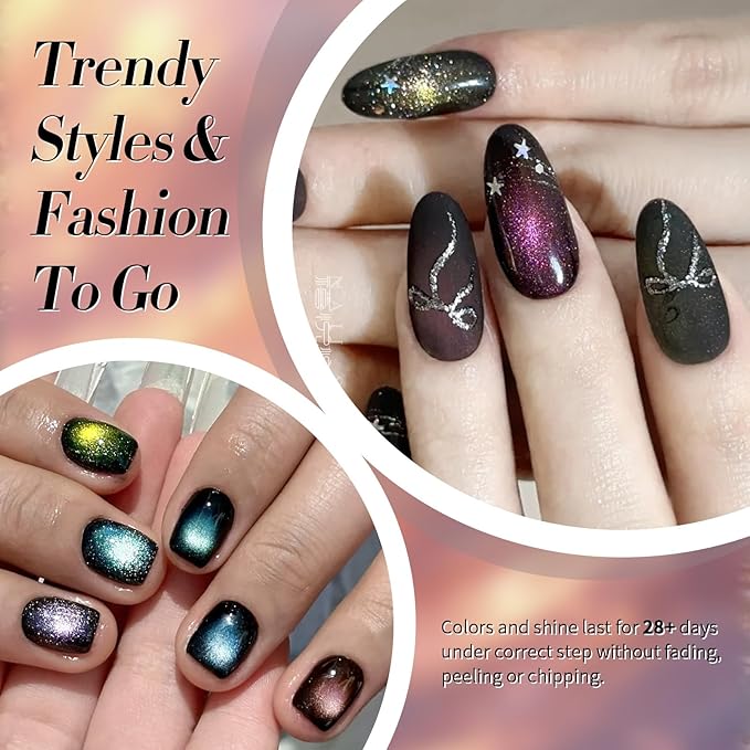 Born Pretty Magnetic Gel Nail Polish,Glitter Magnetic Gel Polish Shimmer Auroras Magnetic Gel Nail Art Manicure Kit 6PCS-VivaGrace Women