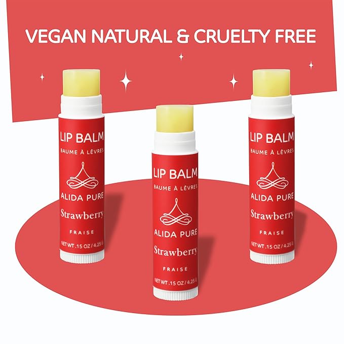 Strawberry Lip Balm Collection, Vegan Lip Balm Set, Beeswax Free, with Avocado Oil, Organic Jojoba Oil, and Vitamin E, Natural Moisturizer for Dry, Chapped Lips, 3 Tube Set-VivaGrace Women