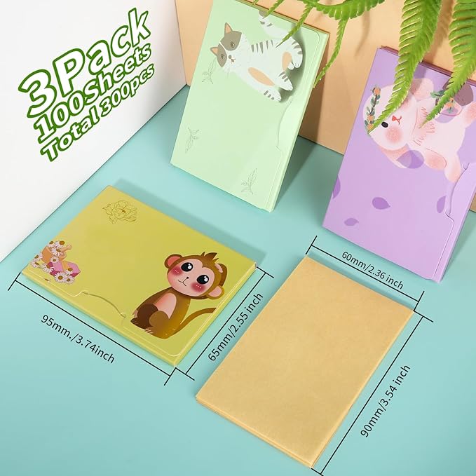 300 Sheets Blotting Paper, HNYYZL Oil Absorbing Sheets for Oily Skin, Oil Control for Face, Makeup Blotting Paper, Natural Oil Absorbing Facial Blotting Sheets for Oily Skin Care (Pack of 3)-VivaGrace Women