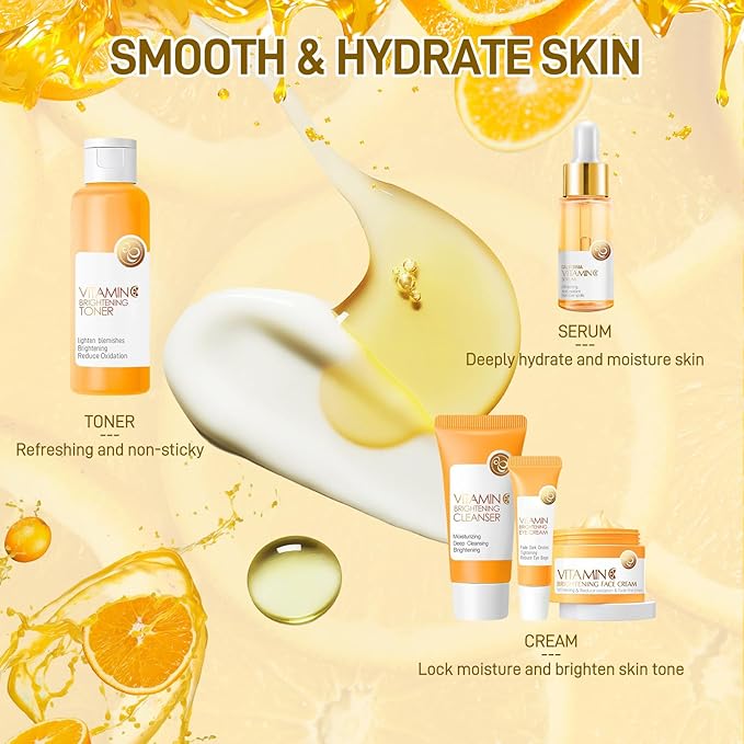 Skin Care Set, Vitamin C Skin Care Sets & Kits, Skin Care for Teenage Girls Gift Set with Cleanser, Toner, Serum, Eye Cream, Facial Cream, Facial Skin Care Sets & Kits for Teenage Girls Women-VivaGrace Women