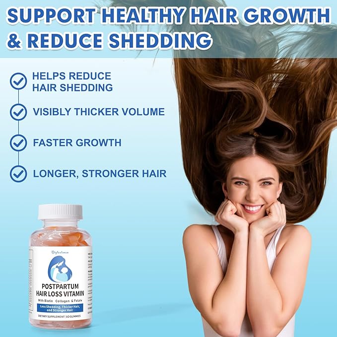 Postpartum Hair Loss Vitamin, Vegan Gummies with Biotin, Collagen, & Folate, Postpartum Hair Loss Products for Less Shedding, Thicker Hair, Stronger Hair, Breastfeeding-Friendly, 60 Gummies-VivaGrace Women