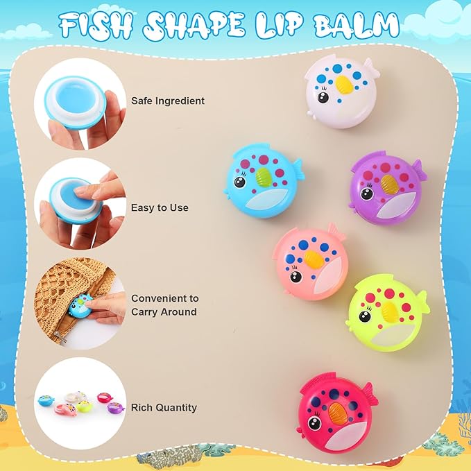 30 Pcs Fish Shape Lip Balm Under the Sea Party Favors Kids Fruit Flavored Lip Balm Ocean Party Favors Classroom Gift Exchange for Children Girls Women Men Students-VivaGrace Women