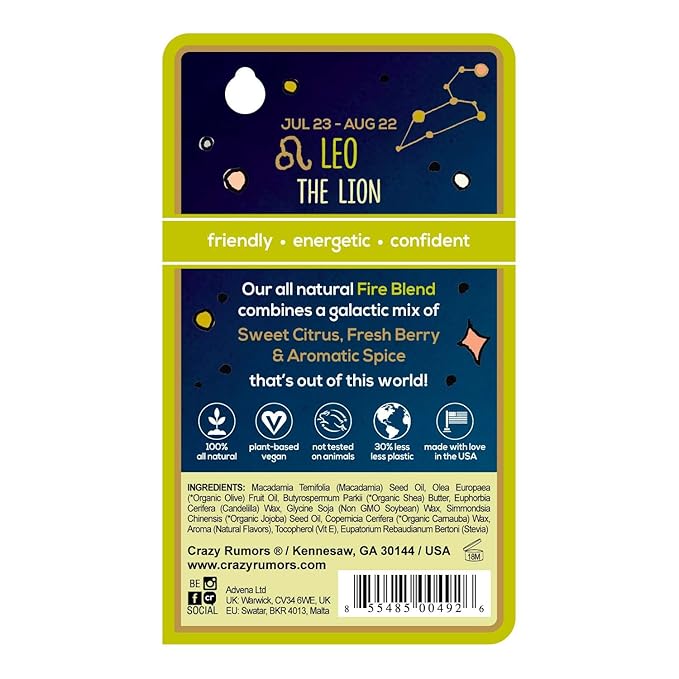 Crazy Rumors Leo Zodiac All Natural, Plant Based Lip Balm to Moisturize and Nourish your Lips - Fire Blend (Sweet Orange, Fresh Berry, Aromatic Spice)-VivaGrace Women