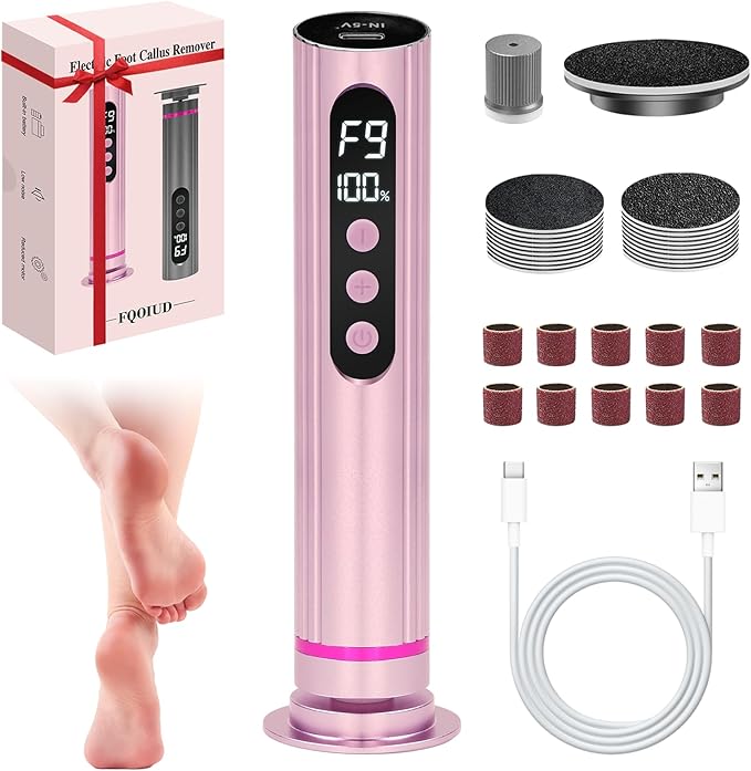 Electric Foot Callus Remover - 2 in 1 Electric Foot File,Adjustable Speed Foot File with Sandpaper Discs & Grinding Heads, 9 Speeds Callus Remover for Feet, Pedicure Tools for Valentine's Day Gift-VivaGrace Women