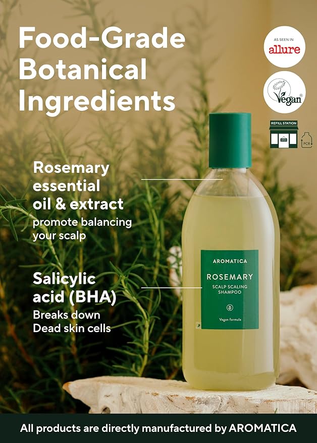 AROMATICA Rosemary Scalp Scaling Shampoo (2 packs) - Korean Hair Care with Thinning Hair Loss Natural Rosemary Essential Oil for Women Hair Growth - Free from Sulfate, Silicone, and Paraben (13.53 oz)-VivaGrace Women