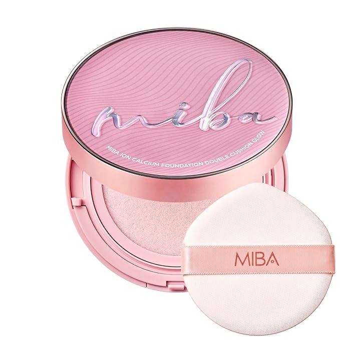 MIBA Ion Calcium Foundation Double Cushion Glow 25 g / 0.88 oz Big Cushion SEASON 3. Long Lasting Cover Effect. Moisture glow. Skin tightening relief. Smooth adhesion. (Luxury #21 Rosy Ivory)-VivaGrace Women