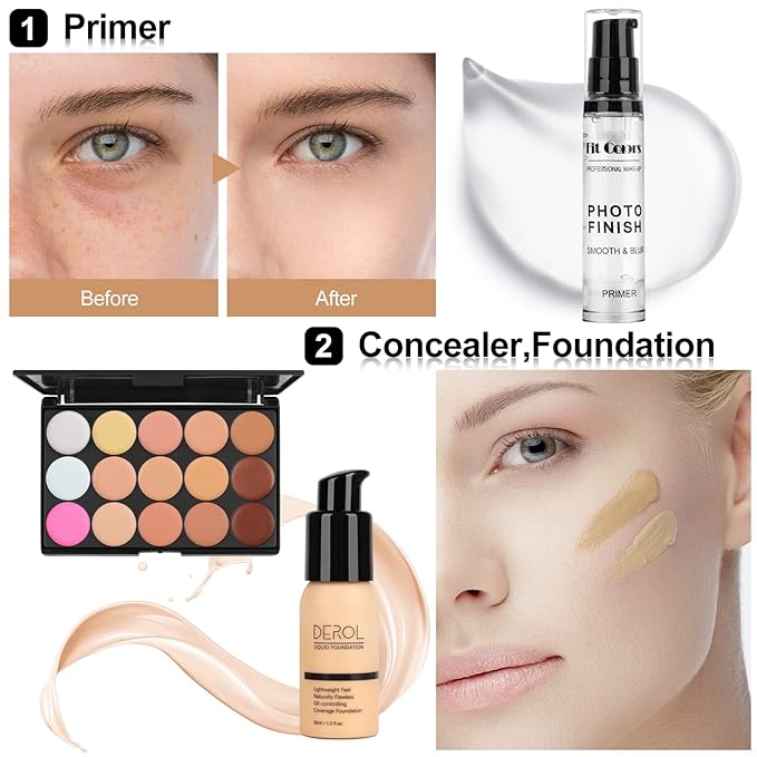 Fenshine Makeup Set,Make Up Starter Kit With Storage Bag Portable Travel Make Up Palette Eyeshadow Foundation Lip Gloss for Teenage & Adults (Type A)-VivaGrace Women