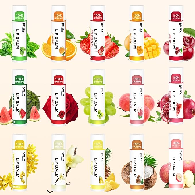 DMSKY 30 Pack Lip Balm, Natural Lip Balm Bulk with Vitamin E and Coconut Oil, Moisturizing Lip Balm for Chapped Lips-15 Flavors-VivaGrace Women