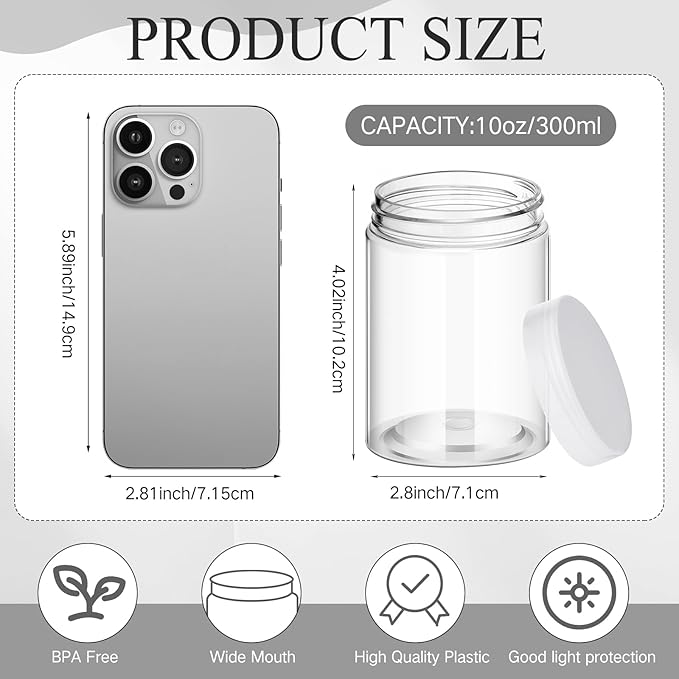 SATINIOR 24 Pieces Empty Clear Plastic Jars with Lids Round Storage Containers Wide Mouth for Beauty Product Cosmetic Cream Lotion Liquid Butter Craft and Food(Clear Lid,10 oz)-VivaGrace Women