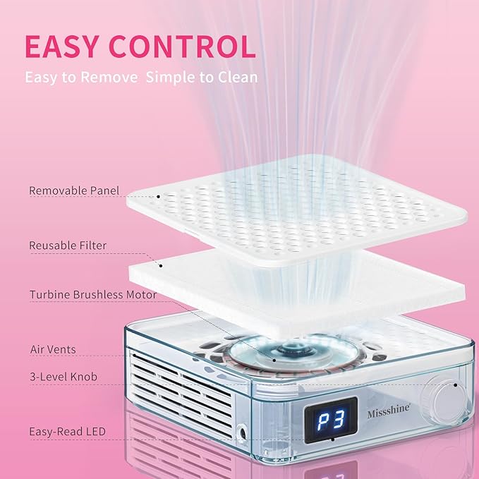 Missshine Nail Dust Collector with Adjustable Suction Power，Mini Vacuum Nail fan Dust Collector With Reusable Filter for Girls-VivaGrace Women