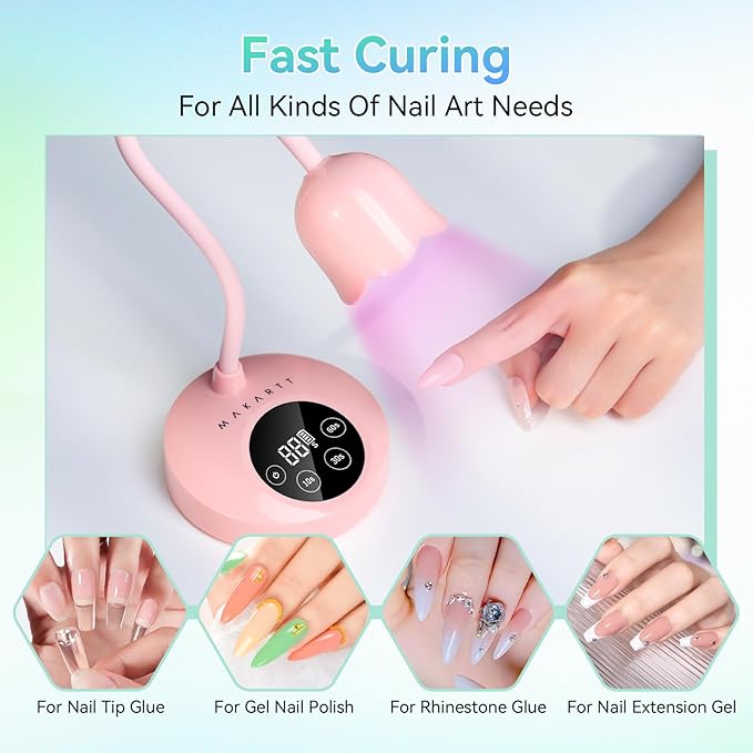 Makartt UV Nail Lamp: Flash Cure lamp UV Light for Gel Nails Polish Luminoza 30W Rechargeable LED Nail Dryer with 4 Timers & Auto Sensor Fast Curing Goosenecks Lamp for Home DIY Manicure (Pink)-VivaGrace Women