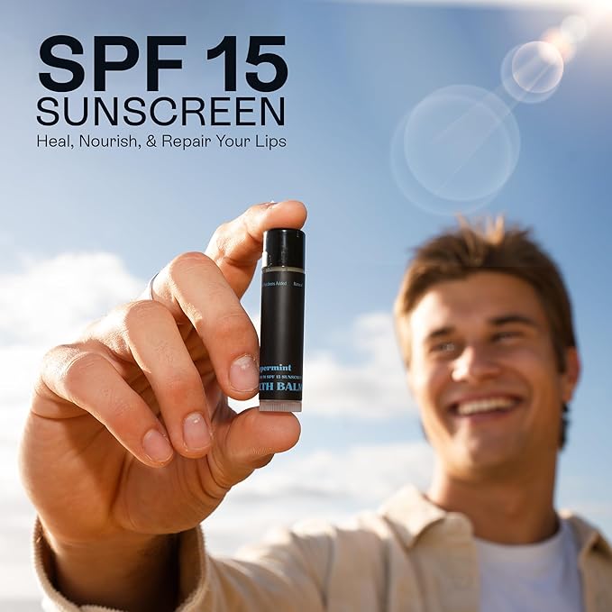 Organic Mint Lip Balm - SPF 15 Sun Protection - Moisturizing Lip Balm - Includes Spearmint, Peppermint, and Eucalyptus Mint Lip Balms - Chapstick to Soothe & Smooth Chapped Lips-VivaGrace Women