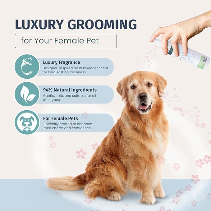 Natural Pet Cologne - Powdery Floral Scent, 3-in-1 Deodorizing, Conditioning & Moisturizing Spray for Dogs & Cats - Long Lasting. Daily Use, 8 fl oz (Female Pet)-VivaGrace Women
