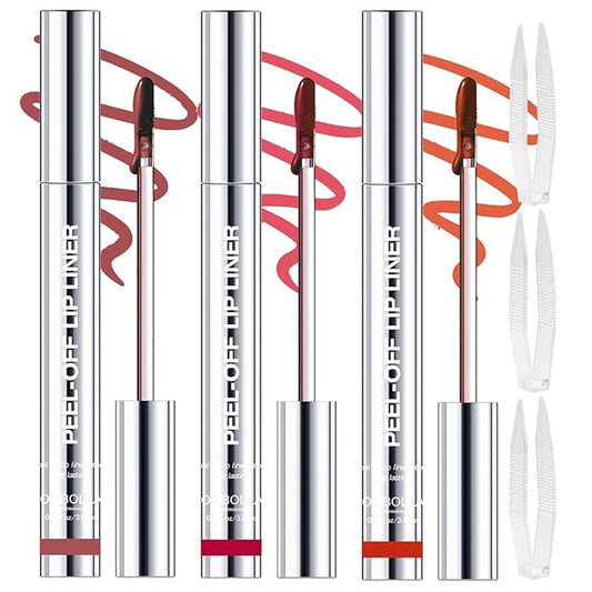 3 Colors Peel Off Lip Liner Stain with Tweezer, Long Lasting Waterproof Lip Tint Stains Makeup Set with Matte Finish for Women, Natural Look, Easy to Use, for All Skin Types (#367, M)-VivaGrace Women