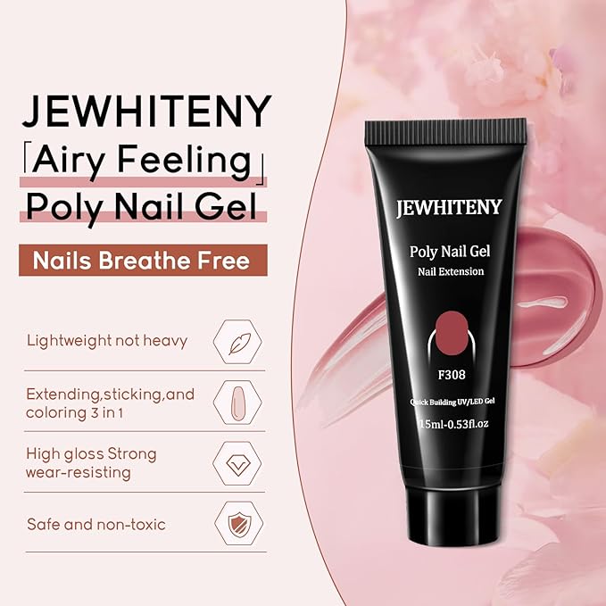 JEWHITENY 14 Colors Poly Extension Gel Nail Kit With U V Lamp Nude Pink White Brown All In One Poly Gel Starter Kit With Base Top Coat Manicure Salon Frence Nail Art DIY-VivaGrace Women