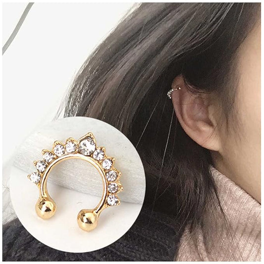 Boho Crystal Ear Cuff Earrings Gold Cz Pave Conch Ear Cuffs Earrings Rhinestone Hoop Cuff Earrings Non Pierced Earrings Jewelry for Women and Girls-VivaGrace Women