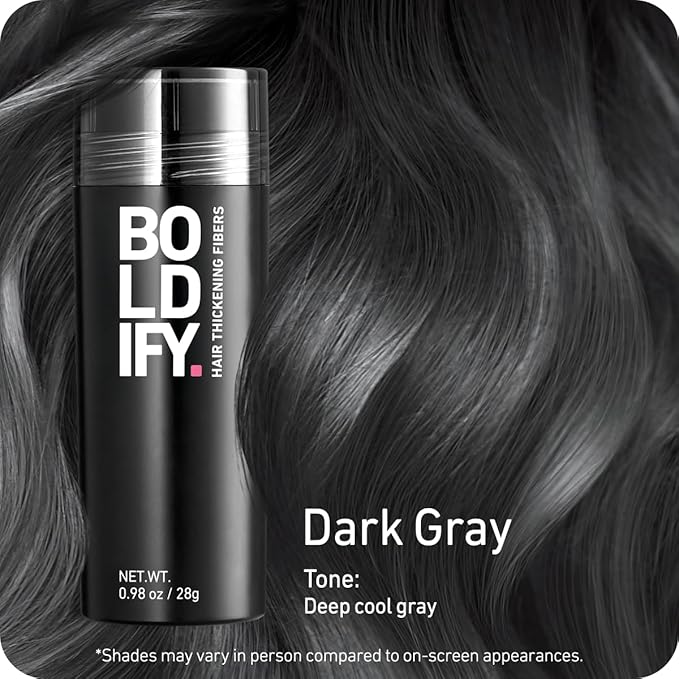 BOLDIFY Hair Fibers (28g) - Fill In Thinning and Fine Hair for an Instantly Fuller, Thicker Look - 14 Shades for Women & Men - Dark Gray-VivaGrace Women