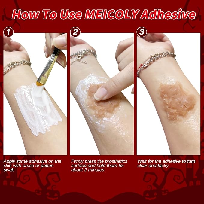 MEICOLY 7PCS Halloween Special Effects SFX Makeup Kit for Theatre Stage Performance,Scar Wax+Spatula Tool+Coagulated Blood+Black Stipple Sponges+White Sponges+Black Tooth Paint+Scar Wax Adhesive-VivaGrace Women