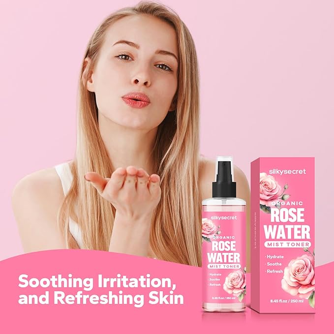 Organic Rose Water Spray (8.45 Fl Oz), Rosewater Spray for Face & Hair, Rose Water for Skin Care-VivaGrace Women