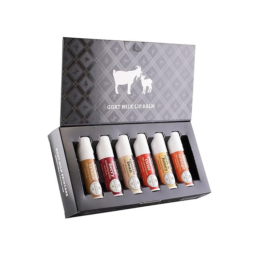 Dionis Goat Milk Lip Balm Deluxe Gift Box Set of 6 Vanilla, Coconut, Milk & Honey, Berry, Peppermint & Blood Orange Scented Chapstick - Shea Butter & Coconut Oil Gifts For Her, Protect & Restore Lips-VivaGrace Women
