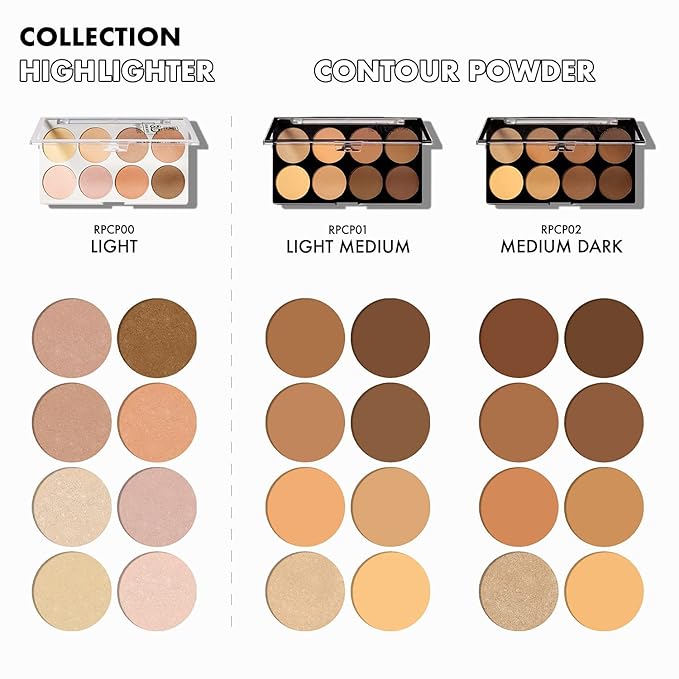 Ruby Kisses 3D Powder Contour Palette Medium Dark Define your cheekbones, perfect your nose, and sculpt your jawline-VivaGrace Women