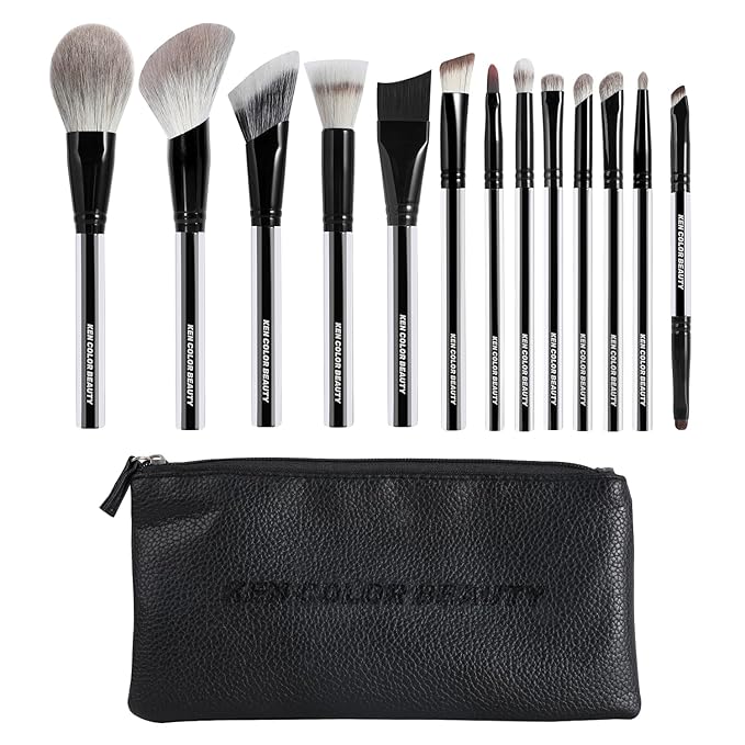 KENCOLOR Premium 13-Piece Makeup Brush Set with PU Travel Pouch – High-End Acrylic Handle, Soft Synthetic & Natural Bristles, Dense & Non-Absorbent, for Flawless Application-VivaGrace Women