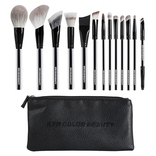 KENCOLOR Premium 13-Piece Makeup Brush Set with PU Travel Pouch – High-End Acrylic Handle, Soft Synthetic & Natural Bristles, Dense & Non-Absorbent, for Flawless Application-VivaGrace Women