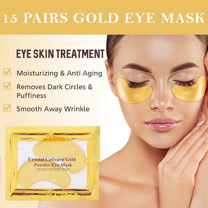 30 Pairs Lip Masks & Eye Mask, 24K Gold Gel Crystal Collagen Eye Patches for Puffy Eyes and Dark Circles Eyes, Effectively Nourishes the Lip & Eye Skin, Reducing Wrinkles and Fine Lines-VivaGrace Women