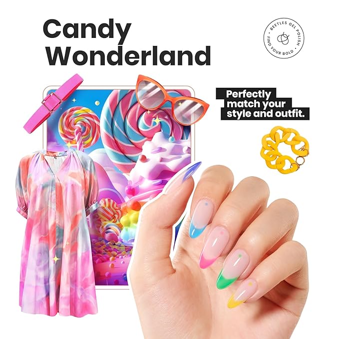 Beetles Neon Nail polish Set, 6 Jelly Colors Bright Rainbow Nail Polish Kit Quick Dry Summer Finger Nail Polish Glossy Shine Nail Lacquer Polish Long Lasting Syrup Nails Nail Polish Gifts for Women