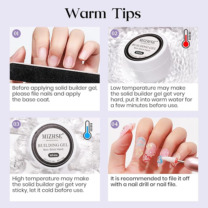 MIZHSE Solid Builder Gel, Non-Sticky White Sculpting Gel for Nails, 3D Nail Art Building Carving Modeling Hard Nail Extension Soak Off U V/LED Salon Home DIY 15g/0.5oz-VivaGrace Women