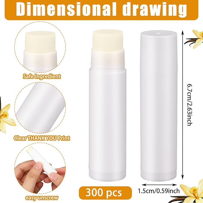 Demissle 300 Pcs Unlabeled Lip Balms Bulk Chapped Stick Blank Mini Lip Balm Gifts Moisturizing Lip Balm Party Favors for Women Homeless Guests Wedding Bridal Shower Baby Shower Favors(Vanilla)-VivaGrace Women