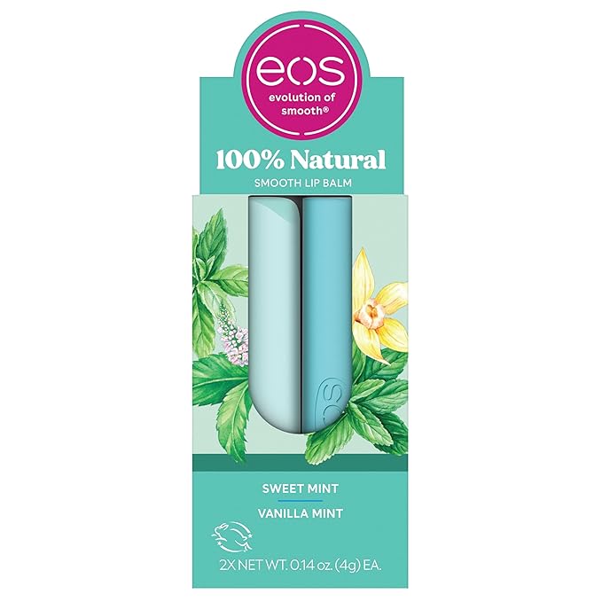 eos 100% Natural Lip Balm- Vanilla Mint & Sweet Mint, All-Day Moisture, Recyclable Carton, 0.14 oz, 2-Pack-VivaGrace Women