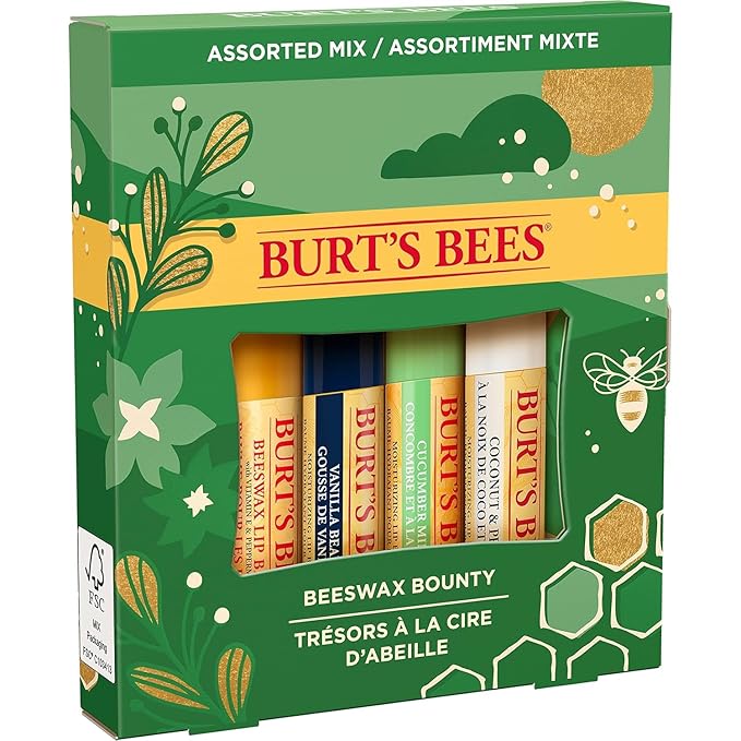 Burt's Bees Holiday Gift, 4 Lip Balms Stocking Stuffer, Assorted Mix Set, Classic Beeswax, Vanilla, Cucumber Mint & Coconut And Pear-VivaGrace Women