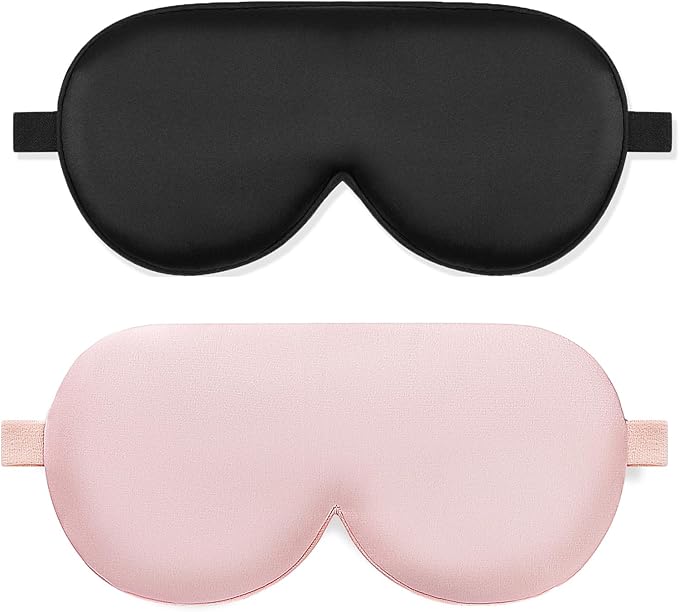 ALASKA BEAR Cooling Gel Eye Mask Weighted Silk Sleep Mask & Cotton Eyeshades Cold & Hot Compress for Pain Relief, 180g Heavy, 2 Set(Black & Pink)-VivaGrace Women