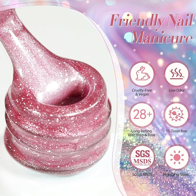 Born Pretty Magnetic Gel Nail Polish Pastel Cat Magnetic Eye Gel Polish Glitter Shimmer Auroras Magnetic Gel Nail Art Manicure Kit 6PCS-VivaGrace Women