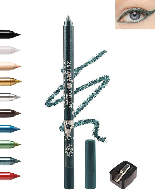 Teal Eyeliner Pencil Gel, Multi-Use Cream Eyeliner Waterline Waterproof Smudge-Proof Long Lasting, Eye Liner Brightener Pencil with Sharpener, High Pigmented Cruelty Free Colored Delineador De Ojos-09