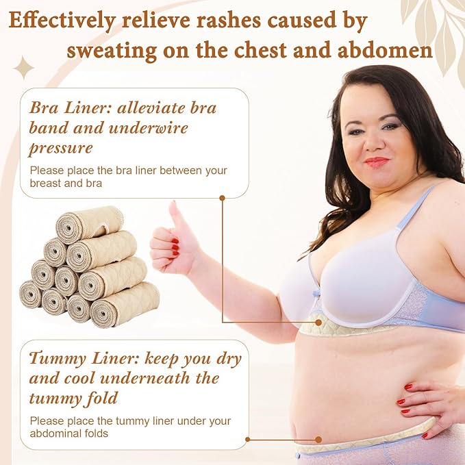 Cotton Tummy Liners and Bra Liners Set for Sweat Rash Skin Folds Plus Size Women Sweating Supplies-VivaGrace Women