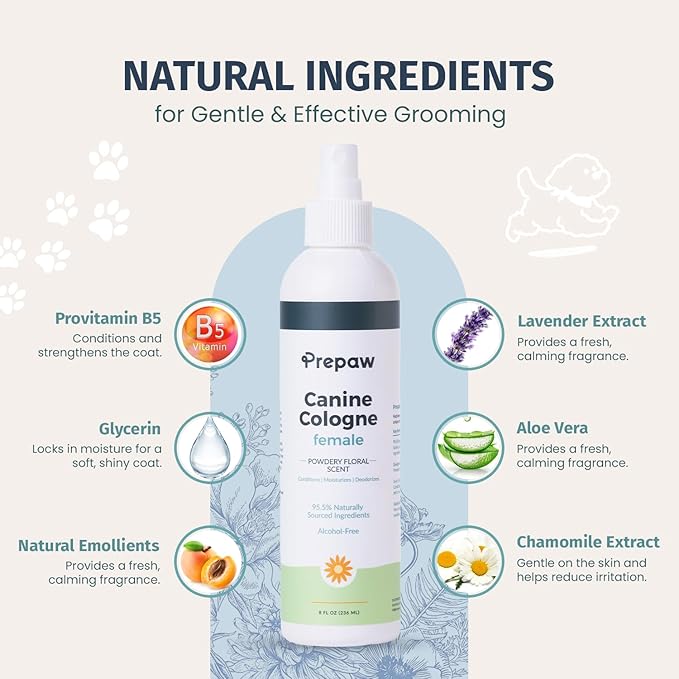 Natural Pet Cologne - Powdery Floral Scent, 3-in-1 Deodorizing, Conditioning & Moisturizing Spray for Dogs & Cats - Long Lasting. Daily Use, 8 fl oz (Female Pet)-VivaGrace Women