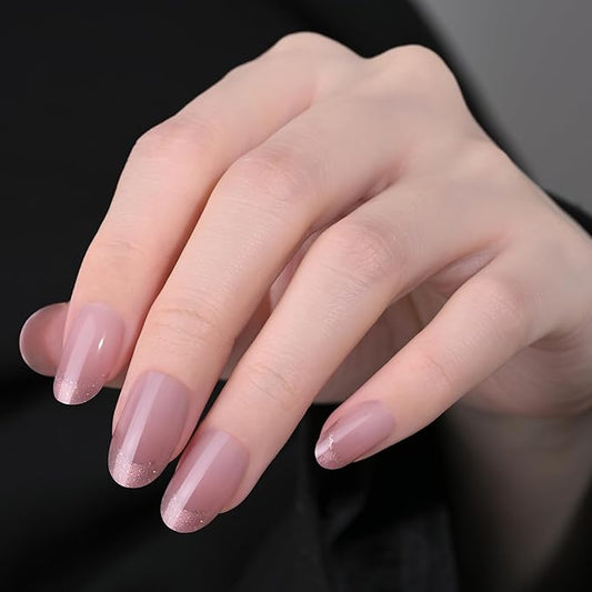 Ombre French Press On Nails Short Almond 24 Pcs, Cat Eye Designer Reusable Acrylic Fake Nails with Glue, Glossy Soft Gel Nails Wedding and Party, Stick On Glue On Nails, Nial for Women Gift