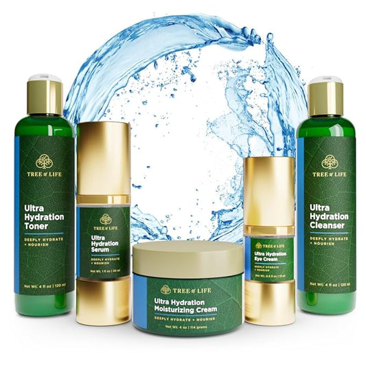 Tree of Life Hydrating Anti-Aging Moisturizing Complete Regimen, includes Face Cleanser (4 Fl Oz), Toner (4 Fl Oz), Serum (1 Fl Oz), Face and Body Cream (4 Oz) and Eye Cream (0.5 Fl Oz)-VivaGrace Women