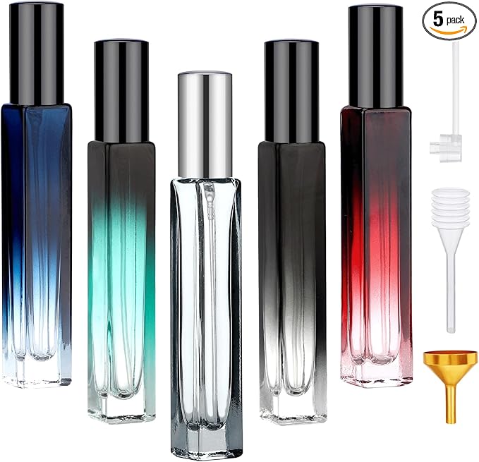 Segbeauty 0.34oz Refillable Perfume Bottle Travel, 5 Pack Glass Spray Bottles for Perfume, 10ml Empty Mini Fine Mist Cologne Travel Bottle, Portable Cologne Sprayer Atomizer with Refill Tool Kit-VivaGrace Women