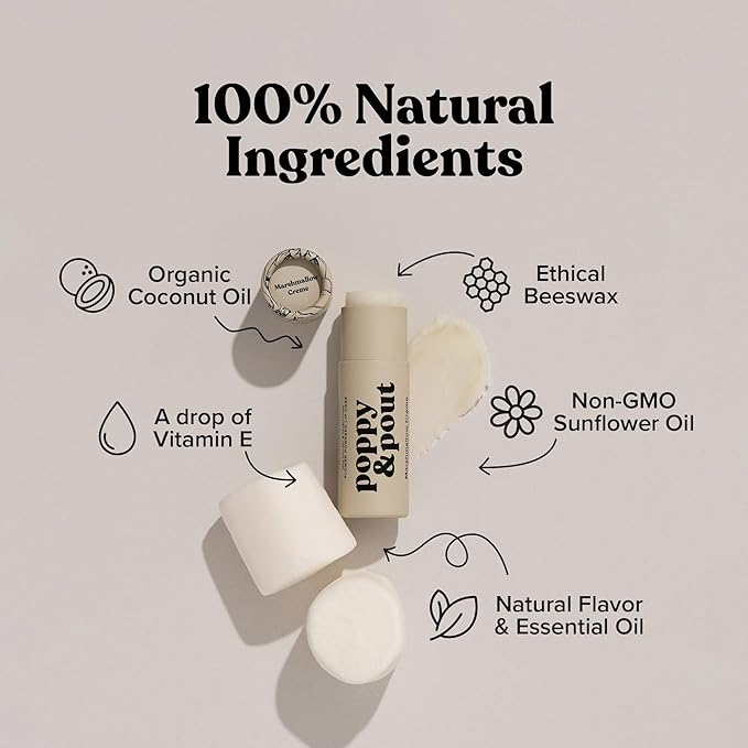Poppy & Pout Marshmallow Creme Jumbo Lip Balm | All Natural Lip Balms & Moisturizers | Hydrates with Beeswax, Vitamin E, Organic Coconut Oil | Cruelty-Free | Lip Balm in Recyclable Cardboard Tube-VivaGrace Women