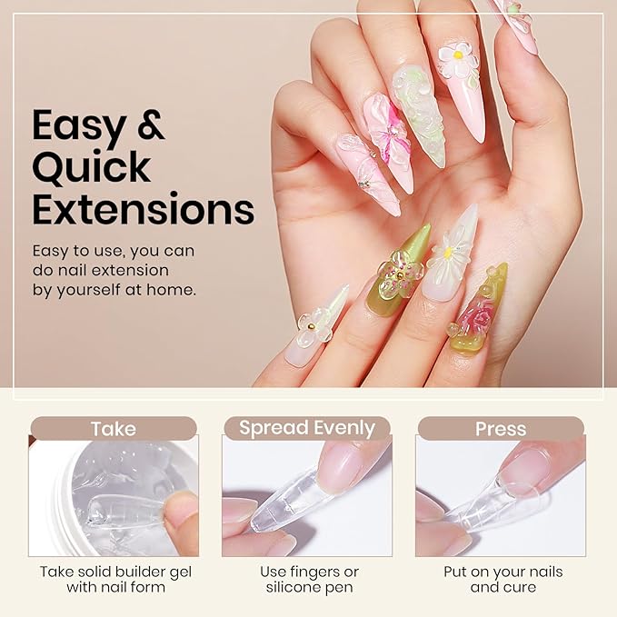 MIZHSE 100g Solid Builder Gel for Nails, Large Capacity Clear Hard Gel 3D Sculpting for Nail Art U V LED Builder Kit with 3D Silicone Pen, for Salon Home DIY-VivaGrace Women