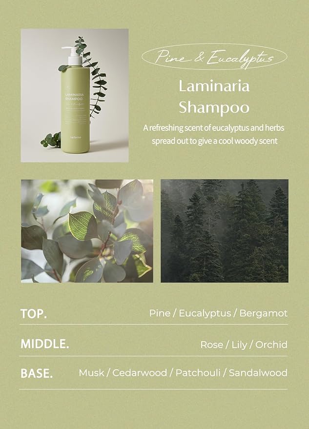 laferme Laminaria Shampoo with Organic Ingredient, Korean Clarifying Shampoo, Hydrating for Dry Hair, Strengthening for Weak Hair, Sulfate & Paraben-Free, for Women & Men,16.9 FL. OZ, Pine Eucalyptus-VivaGrace Women