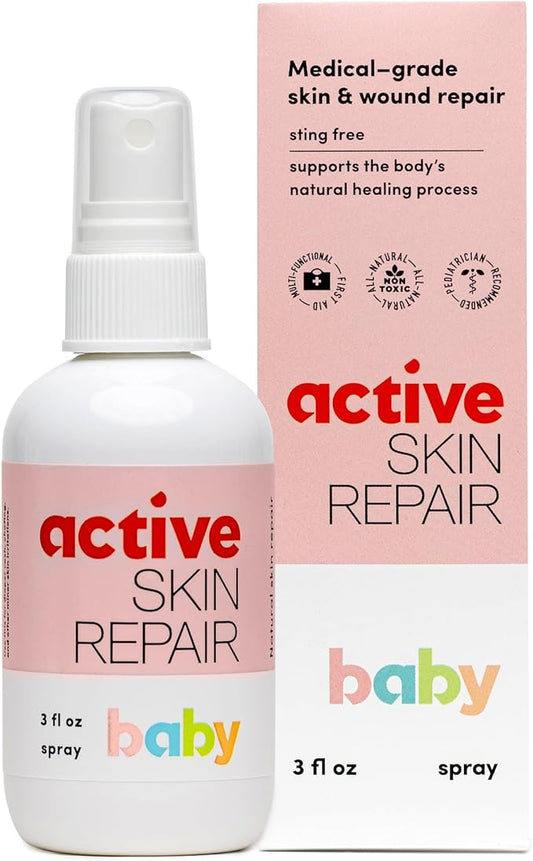 Active Skin Repair Natural, Non-Toxic, No Sting Baby Spray First Aid Safe For Use on Diaper Rash, Baby Acne, Eczema, Cuts, Wounds, Scrapes, and Other Skin Irritations (3 oz. Spray)-VivaGrace Women