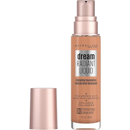 Maybelline Dream Radiant Liquid Medium Coverage Hydrating Makeup, Lightweight Liquid Foundation, Honey Beige, 1 Count-VivaGrace Women
