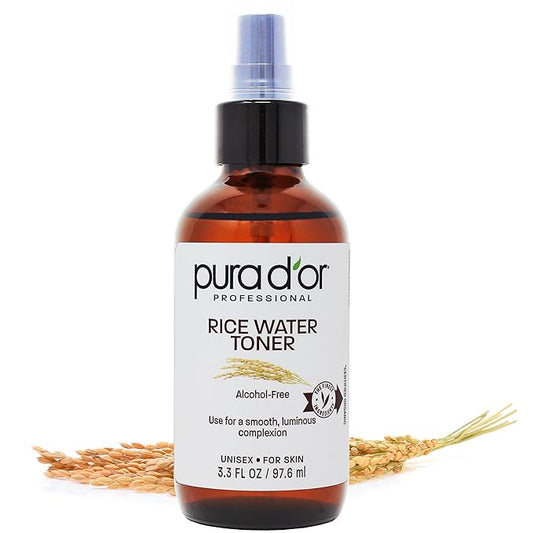 PURA D'OR 3.3 Oz Rice Water Facial Toner - Hydrating, Balancing & Soothing Formula with Natural Extracts - Skin Texture Support for Radiant Skin - Alcohol-Free - Travel Size-VivaGrace Women